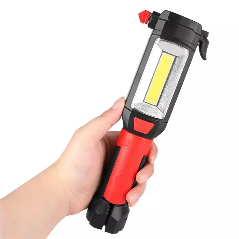 Multifunction Outdoor emergency Window breaker rescue led magnetic lamp cob work Inspection light with Seat belt cutter