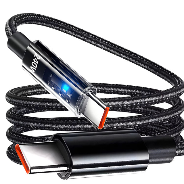 240W Quick Charging USB C Cable Nylon Braided Transparent Type C High-speed Charger Wire for Samsung Mi Data Line