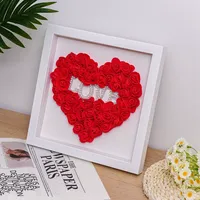 Cadre photo double face en plastique pour la Saint-Valentin avec fleurs séchées éternelles et spécimens floraux