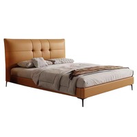 Letto Moderno di Lusso Bianco Crema, Struttura Minimalista Italiana con Testiera Trapuntata Quadrata, Imbottito, Misura King o Queen, Letto a Piattaforma