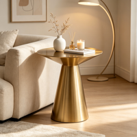 Table d'appoint/conique moderne en métal, finition métal brossé, options or/argent pour hall d'hôtel, salon, café