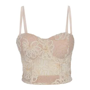 2024 hot new Fashion Women Embroidered Vintage Corset With Cotton Pads Push Up Camisole