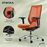 Fauteuil de bureau ergonomique pivotant à dossier haut en tissu ATWOKA Orange certifié EPD durable