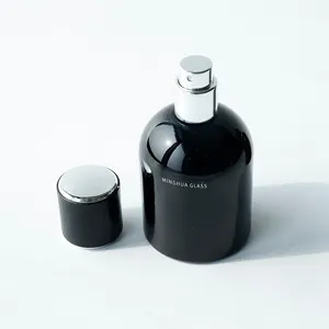 Aanpasbare 50Ml Zwarte Goud Metalen Cap Lege Ronde Schouder Luxe Glazen Parfumflesje