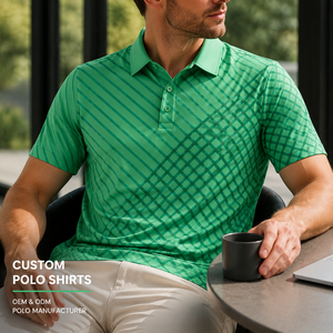 Polo de golf personnalisé pour hommes, imprimé géométrique, chemises de golf performantes, séchage rapide, respirant, extensible, fabricant OEM, étiquette privée - Product Image 1
