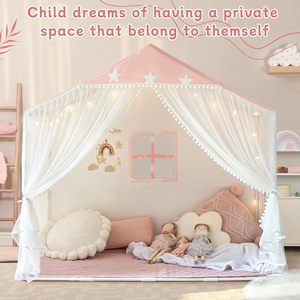 Tenda da Gioco <span class=keywords><strong>Rosa</strong></span> per Bambini con Tende a Pompon, Grande Casetta Gioco per Bambine e Bambini - Product Image 2