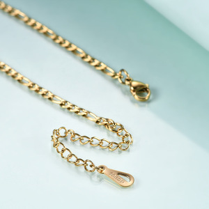 Pulsera de Cadena Figaro de 4 mm, Chapada en Oro, Acero Inoxidable, Joyería Unisex, Regalo - Product Image 5