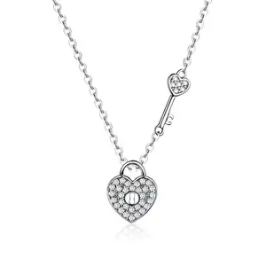 S925 sterling silver fashion platinum zircon heart necklace SCN315