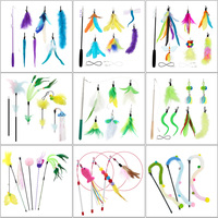 Ensemble de jouets interactifs rétractables pour chat, plusieurs styles avec têtes interchangeables (plumes/insectes/pampilles), personnalisation disponible