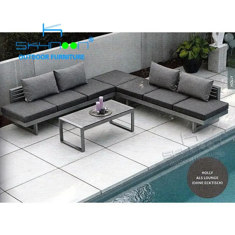 Sofá de metal em forma de l, conjunto de sofá de alumínio em forma de l, uso ao ar livre, atacado, varanda, mobiliário, sofá, áreas externas, popular (32046)