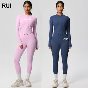 RUIQUWIN Logo personnalisé veste d'entraînement de course à pied respirante pour femmes survêtement motif solide ensemble de sports d'hiver actifs taille élastique - Product Image 1