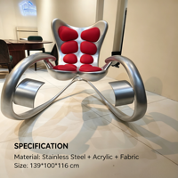 Fauteuil inclinable d'appoint Space Shape avec structure en acier inoxydable, revêtement en cuir microfibre imperméable, portable, pour extérieur, appartement de luxe, chambre à coucher