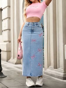 <span class=keywords><strong>Jupe</strong></span> en jean Coquette à nœud papillon pour femme, brodée, coupe trapèze, mini, taille haute vintage, style streetwear tendance 2026 - Product Image 2