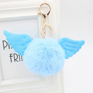 Filles cadeau mignon ange aile <span class=keywords><strong>Pom</strong></span> <span class=keywords><strong>Pom</strong></span> porte-clés moelleux lapin boule de fourrure porte-clés <span class=keywords><strong>Pompon</strong></span> porte-clés charme pendentif aile en peluche porte-clés - Product Image 3