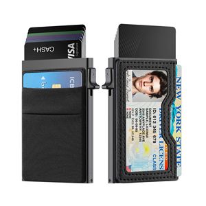 Nouveaux hommes court RFID antivol <span class=keywords><strong>portefeuille</strong></span> métal aluminium porte-carte avec fermeture ouverte glisser carte de crédit sac à main étui - Product Image 1