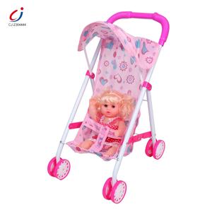 Chengji heißen Verkauf Mädchen so tun, als spielen <span class=keywords><strong>Mini</strong></span> rosa Trolley Eisen rahmen Puppen Wagen Spielzeug Set musikalische schöne Baby puppe mit Kinderwagen - Product Image 1