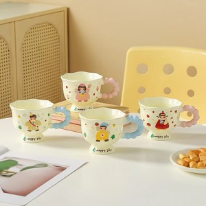 Taza de Cerámica Kawaii con Base, Asa de Burbujas, Borde Festoneado, Diseño Estético de Dibujos Animados, Taza de Café de 400 ml, Apta para Lavavajillas y Microondas, <span class=keywords><strong>Caja</strong></span> de Regalo - Product Image 1