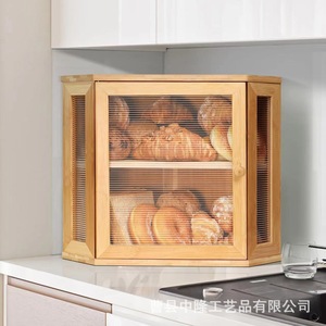 Bamboo Bread Box Double Layer Transparent Storage Cabinet <b>Kitchen</b> Corner Food Storage For Cake Bread Pastry - Product Image 1