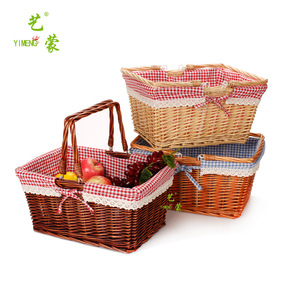 Cesta de picnic rectangular de ratán con asa para almacenamiento de frutas y uso en exteriores - Product Image 2