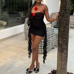 Nuevo Vestido Sexy Halter de Color Sólido con Flores, Sin Mangas, Ajustado al Cuerpo, Moda Femenina - Product Image 2