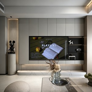 Ensemble de meuble TV intégré de couleur claire moderne, meubles de salon minimalistes, armoire de rangement de luxe sur pied - Product Image 2