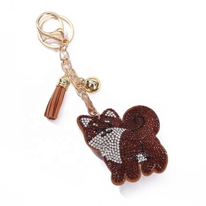 Porte-clés populaire et mignon en forme de chien Shiba Inu de dessin animé, avec cristaux et pendentif pompon créatif, pour sac - Product Image 4