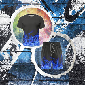 Conjunto Deportivo Personalizado Unisex de Otoño, Camiseta de Manga Corta y Pantalones Cortos de Punto de Poliéster/Algodón, 2 Piezas - Product Image 2