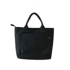 Bolsa de Compras Reutilizable de Algodón Ecológico con Logotipo Impreso Personalizado de Alta Calidad, con Bolsillo y Patrón de Letras - Product Image 3