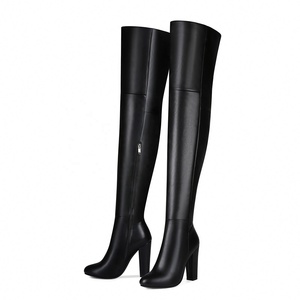 Bottes cuissardes sexy noires à talon haut et bout rond, avec fermeture éclair latérale, style européen et américain, pour femme, <span class=keywords><strong>taille</strong></span> 47 - Product Image 4