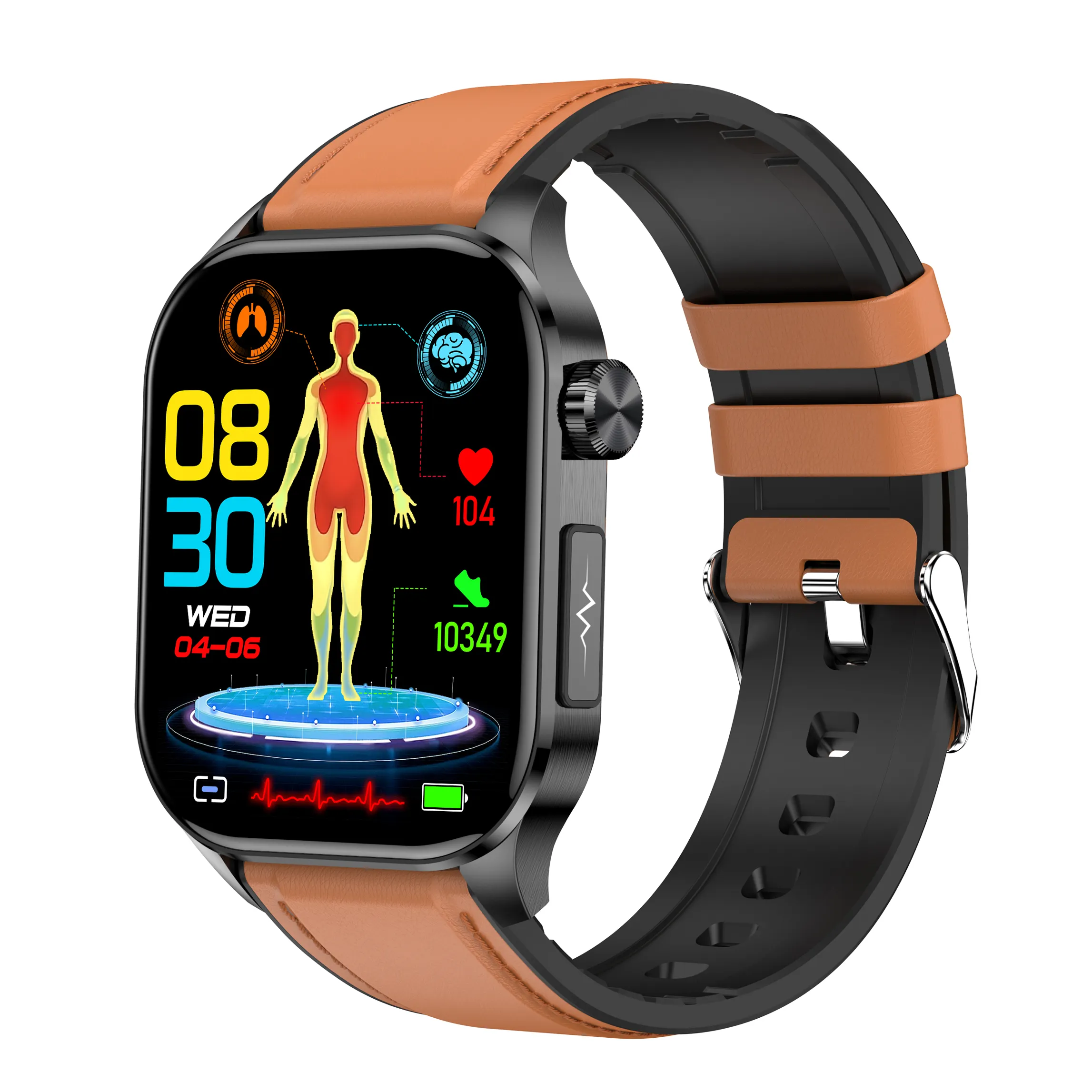 ET580 EKG BMI HRV Überwachung SOS Anruf Smartwatches 2,04 Zoll AMOLED Bildschirm Sport uhren für Männer Temperatur sensor reloj