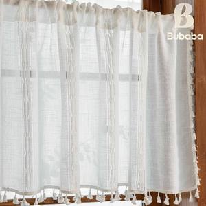 Rideaux en lin à motif bambou de style américain Bubaba, avec franges, pour petites fenêtres - Rideaux courts pour chambre à coucher - Product Image 4