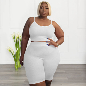 Completo <span class=keywords><strong>sexy</strong></span> <span class=keywords><strong>taglie</strong></span> <span class=keywords><strong>forti</strong></span> due pezzi casual elasticizzato a costine - Top corto e pantaloncini - Abbigliamento donna 2026 - Product Image 4
