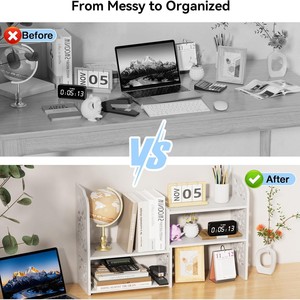 Office Organizer <b>Desk</b> Storage Rack 2 Tier Rectangle Standing Type Bookshelf for Home Office Dormitory Use - Product Image 4