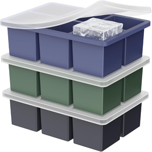 Stackable Ice Cube Trays With Lid <b>Large</b> Whiskey Cubes Mold Blue Green Gray Set For Freezer Storage - Product Image 1