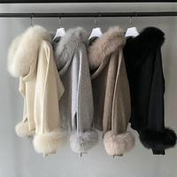 Ensemble Hivernal Confortable Personnalisé Pull en Laine Tricot Côtelé Capuche en Véritable Fourrure de Renard Deux Pièces Loungewear Pantalon Long et Pull pour Femme