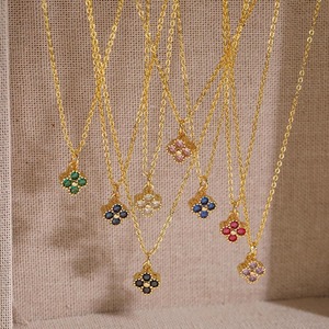 Collier en cuivre léger et luxueux avec zircon, trèfle à quatre <span class=keywords><strong>feuilles</strong></span>, collier pour femmes, chaîne en bambou exquise, <span class=keywords><strong>pendentif</strong></span> clavicule, plaqué <span class=keywords><strong>or</strong></span> 18 carats - Product Image 1