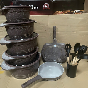 22 件套压铸铝制厨房炊具套装 石英石不粘锅煎锅烧烤套装带硅胶烹饪用具 - Product Image 2