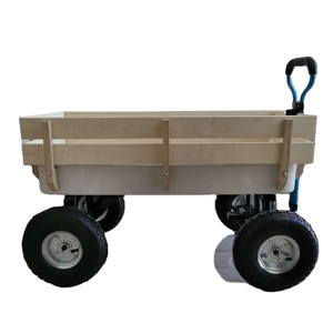 Four-wheel Roll Container Wood Platform Storage Steel Classic Steel Wooden Cargo Storage Beach Garden Yard wooden Wagon