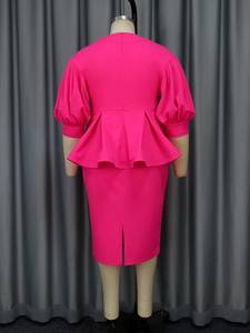 Puffärmel Büro-Damenkleidung Applikation <span class=keywords><strong>Peplum</strong></span>-Tops Karriere-Bleistiftkleid - Product Image 4