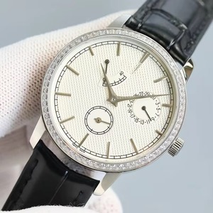 Montre mécanique de luxe pour homme avec lunette sertie de diamants, boîtier argenté, étanche, réserve de marche, date, nouvelle collection 2026, bracelet en cuir - Product Image 1