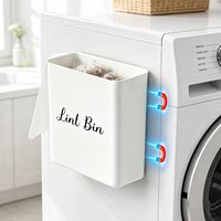 Corbeille à charpie magnétique avec couvercle pour buanderie, support en plastique pour charpie de sèche-linge, bac de rangement pour linge, boîte de rangement décorative