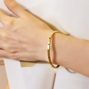 Titanium Fine Opening <b>Gemstone</b> Bangles Gold Plated Stainless Steel Zircon <b>Bracelet</b> Women Accessories - Product Image 5