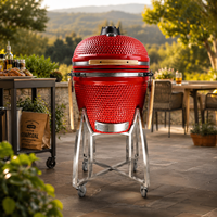 Barbecue au charbon de bois en céramique Kamado pour extérieur, 23,5 pouces |   Tables d'appoint pliables pour barbecue OEM avec roues verrouillables pour jardin et extérieur