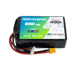 Services OEM/ODM – Batterie LiPo 8S 80C à décharge rapide 8000mAh 30.4V 243.2Wh légère pour drones de course et de football de 7 à 10 pouces - Product Image 1