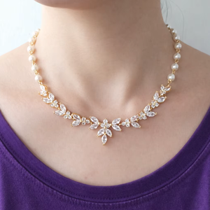 Vietnam Factory Of Custom Bridal Jewelry <b>Set</b> Moissanite <b>Necklace</b> Imitation Pearl Earrings Sterling <b>Silver</b> Yellow Gold Plated - Product Image 1