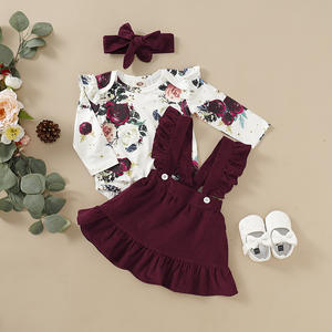 Ensemble de vêtements pour bébé fille nouveau-né, mode 2021 : Body floral, Combinaison, Hauts, T-shirt, Jupes à bretelles, Bandeau à nœud - Product Image 3