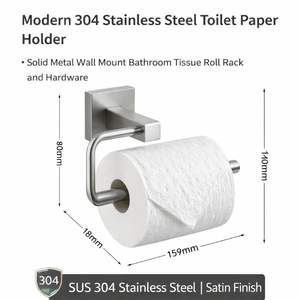 Porte-papier toilette carré moderne en acier inoxydable 304, support mural en métal massif, porte-rouleau de papier toilette pour salle de bain, matériel pour la maison et l'hôtel - Product Image 4