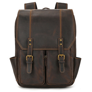 Mad Horse 16 pouces Top Grain peau <span class=keywords><strong>de</strong></span> vache pour hommes en cuir véritable grande capacité sac à dos avec fermeture à glissière sac <span class=keywords><strong>de</strong></span> voyage décontracté - Product Image 4