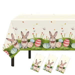 Custom Easter Bunny Wegwerp Plastic Tafelkleed Decoraties Bruiloft Banket Feestartikelen Thuis Picknick Buiten Diner Dineren