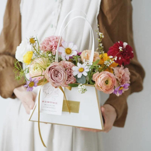 Sac de transport pour fleurs en carton couché imperméable, boîte à bouquet floral en carton ivoire, sac cadeau pour fleuriste et artisanat - Product Image 5